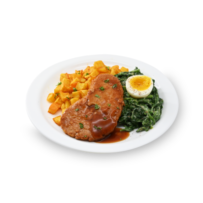 product-Gebakken aardappelen, spinazie à la crème en filet (vega)