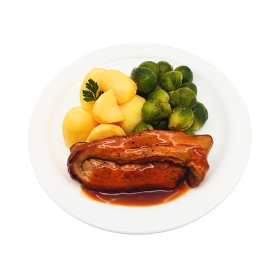 product-Gekookte aardappelen, spruiten, sucadelap en jus (N.A.)